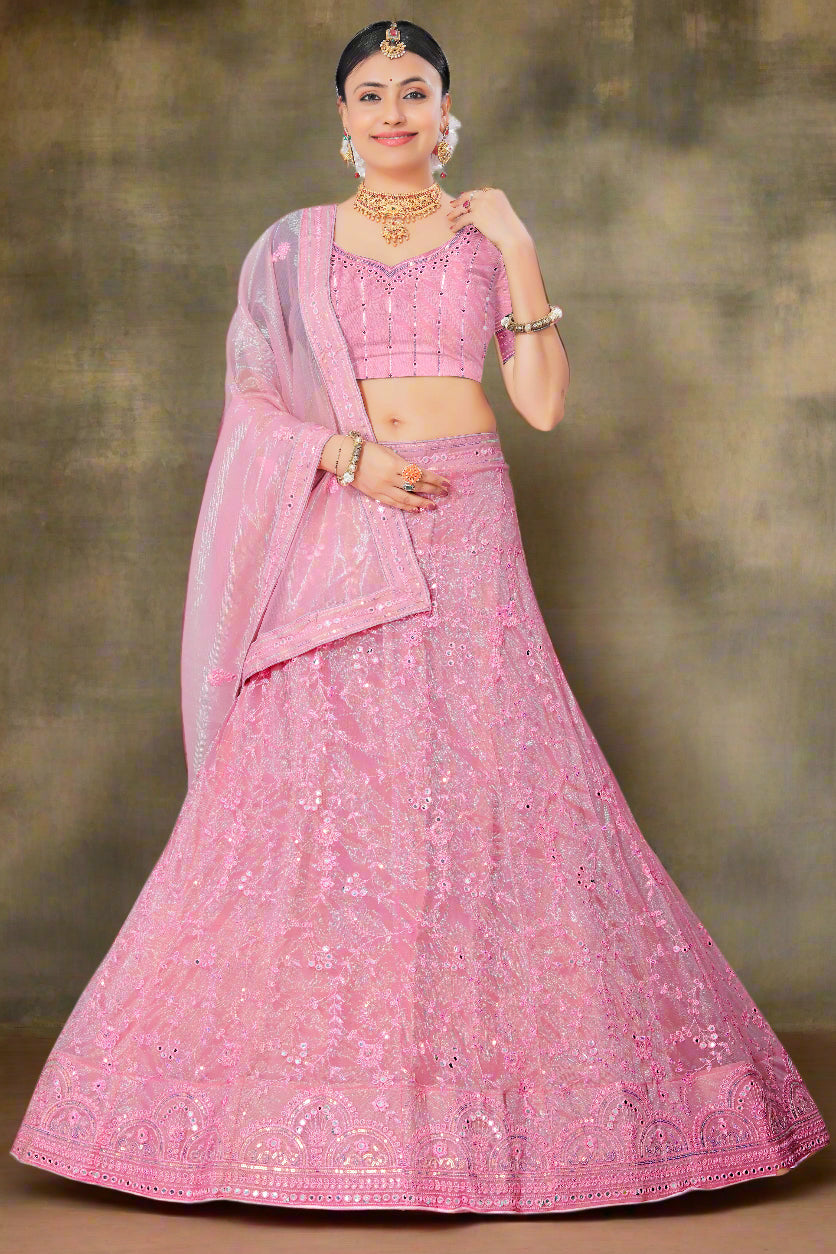 Pink Serenity Net Lehenga with Delicate Sequin & Thread Work