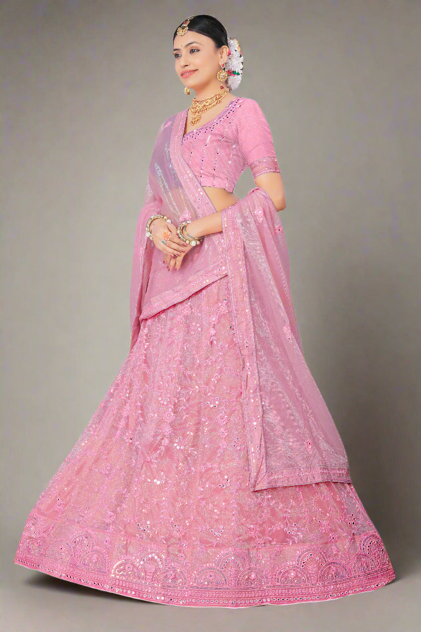 Pink Serenity Net Lehenga with Delicate Sequin & Thread Work