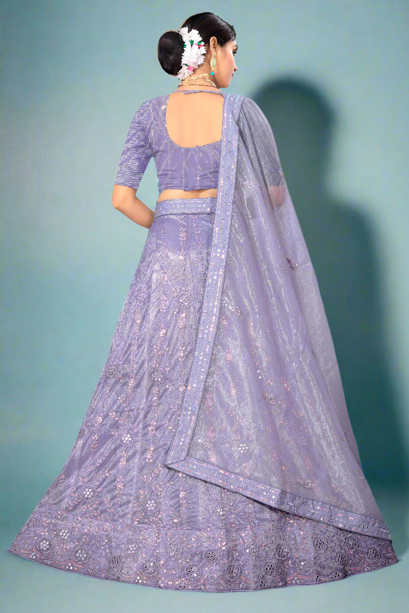 Lavender Dream Net Lehenga Choli with Floral Sequin Embroidery